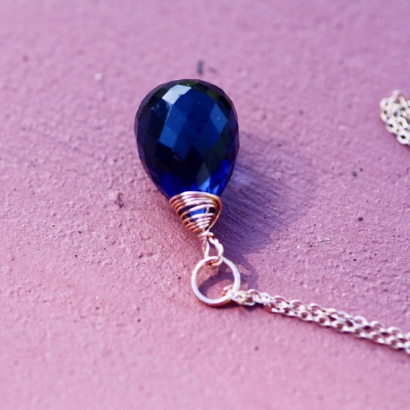 Handcrafted Blue Sapphire Pendant 14k Rose Gold Filled , September Birthstone - Picture 5 of 9